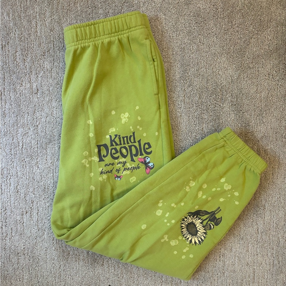 Green Pacsun adjustable sweatpants joggers “kind people are my kind of people”